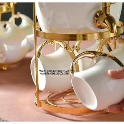 BỘ BÌNH NƯỚC SỨ TRẮNG KÈM GIÁ TREO CAO CẤP